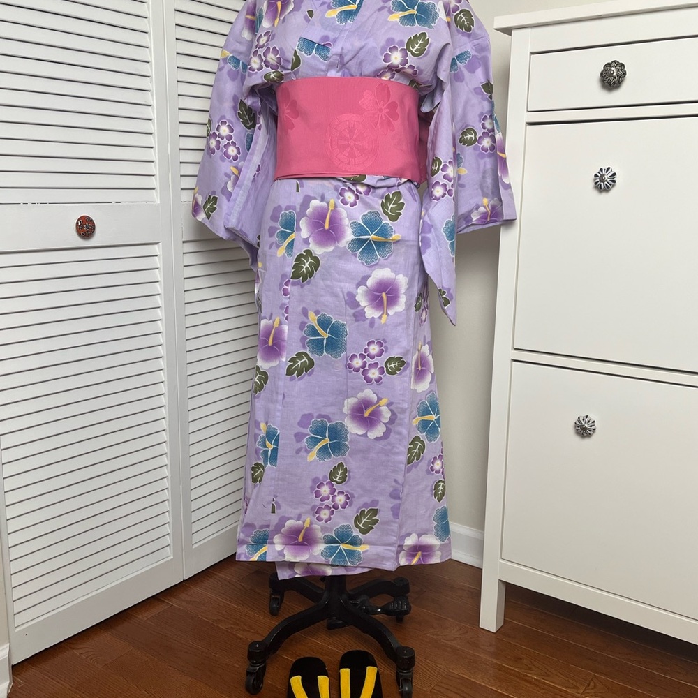 Floral Purple Yukata with Pink Obi